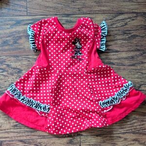 💥3/$24 Disney Red Polka Dot Minnie Mouse Dress With‎ Zebra Detail